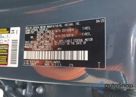 2025 Toyota Grand Highlander Xle z USA, uszkodzony, nr VIN 5TDAAAB53SS084301